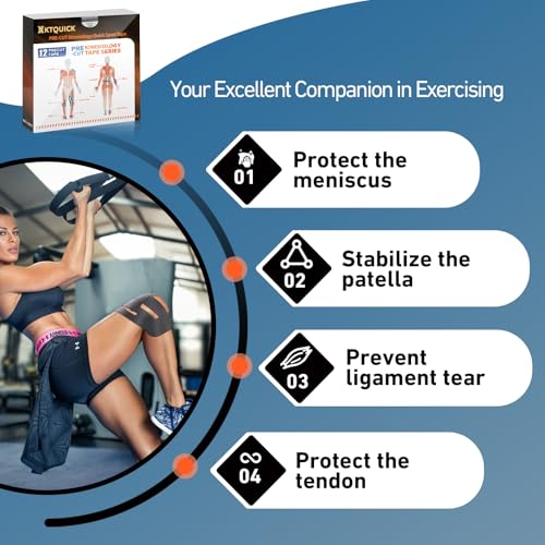 Precut Kinesiology Tape for Knees - Black, 12PCS, Strong Adhesive & Support