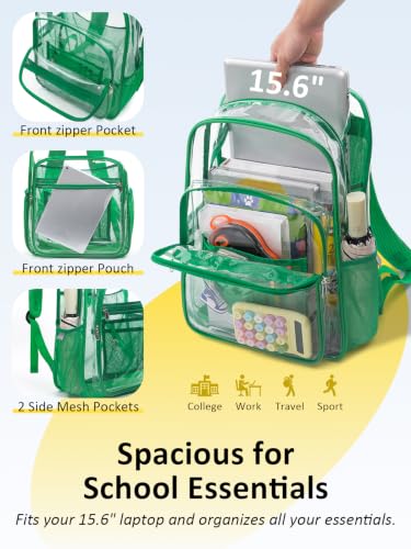 Green 18-Inch Heavy Duty Clear Backpack with TSA Lock - Large