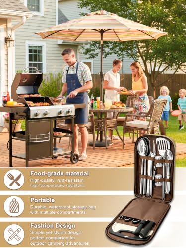 15-Piece Camping Utensil Set with Organizer Stainless Steel Cookware Kit