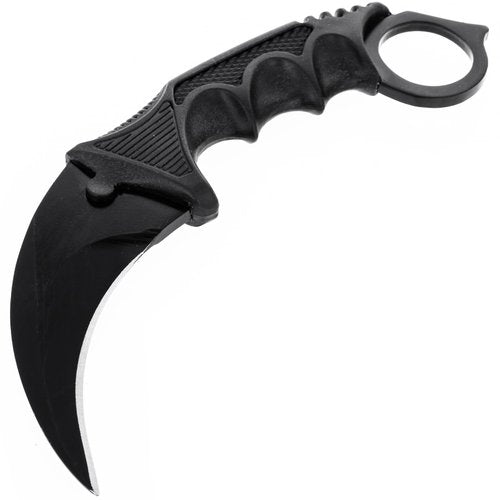 ASR Tactical 7" Hawkbill Full Tang Fixed Blade Knife with Sheath and Lanyard, Matte Black