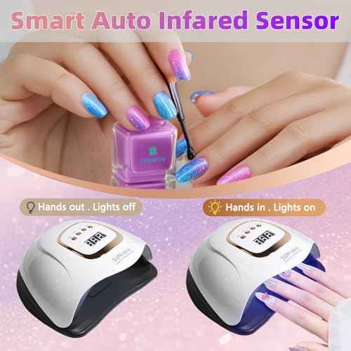 UV LED Nail Lamp with 81 Beads, 380W Nail Curing Lamps for Gel Polish with Automatic Sensor/4 Timer Setting,Led Nail Dryer, Professional Nail Art Drying Tools for Fingernail and Toenail