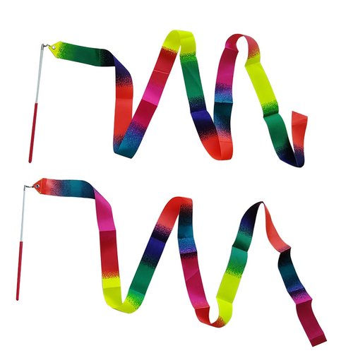 Zucosue 2 PCS Dance Ribbons, 78.7inch Gymnastic Ribbon, Sparkling Twirling Dance Ribbon (Gradient Colors)