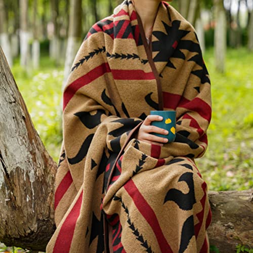 Merino Wool Blanket - Warm Camping Throw 87 x 63 Kaki Flame - Lightweight & Durable