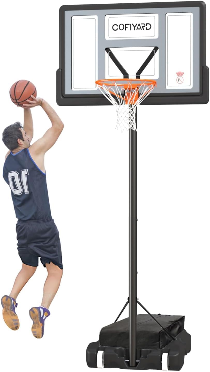 10FT Basketball Hoop Outdoor System with Extra Sandbag,Height Adjustable Basketball Goal System 44 Inch Shatterproof Backboard for Youth/Teens/Adults Indoor Outdoor