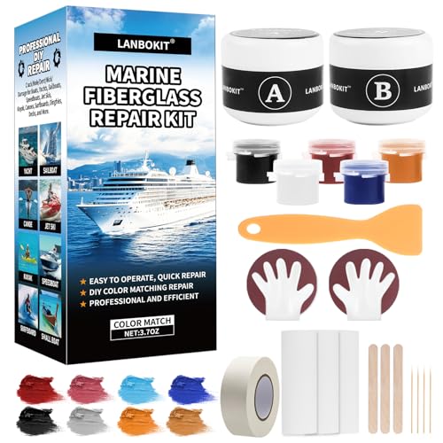 Marine Fiberglass Repair Kit for Boats - Gel Coat, Epoxy Filler & Color Pastes
