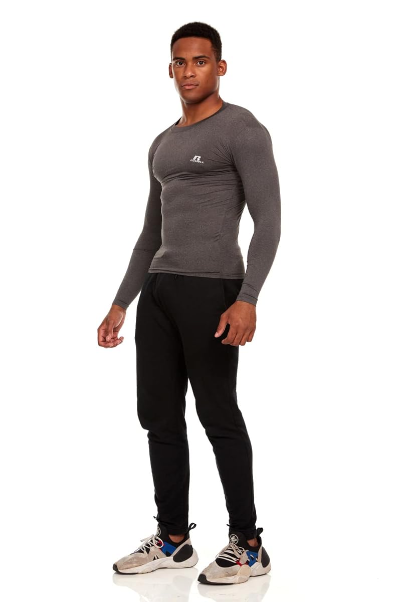 Russell Athletic Men's Grey Large Long-Sleeve Compression Shirt for Running & Workouts