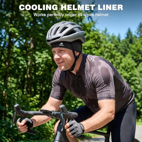 Cooling Skull Cap for Men - Breathable Mesh Sweat-Wicking Cycling Helmet Liner Black+Black+Black