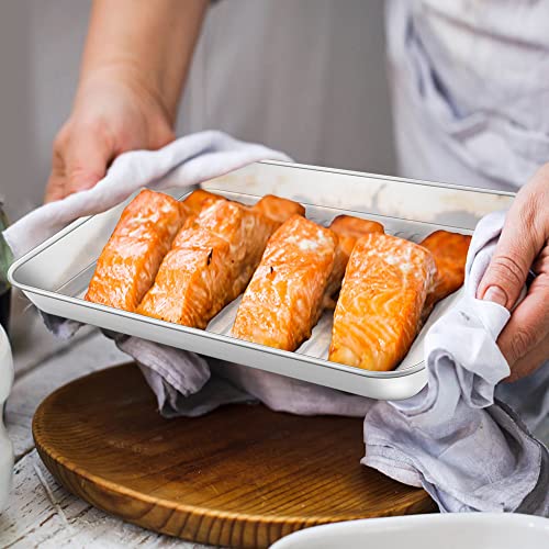 P&P CHEF Stainless Steel Baking Pan with Wire Rack - 10.5 x 8 x 1 Inch