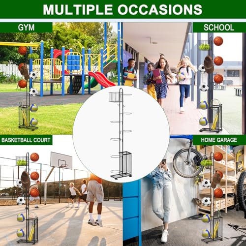 Sunexinlo 7-Tier Freestanding Basketball Storage Rack with Baskets for Indoor/Outdoor Sports Equipment