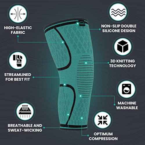 Modvel 2 Pack Knee Brace | Knee Compression Sleeve for Men & Women | Knee Support for Running | Medical Grade Knee Pads for Meniscus Tear, ACL, Arthritis, Joint Pain Relief. (Turquoise, XXL)