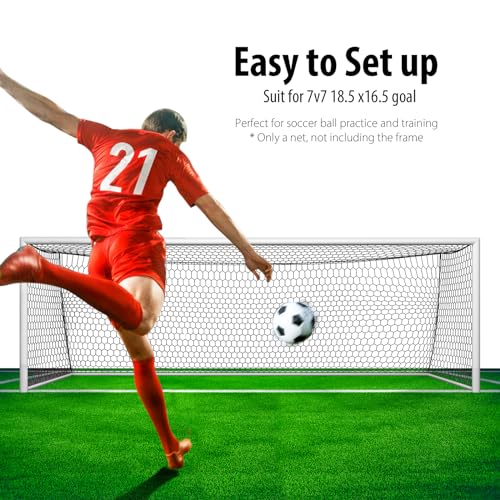 Soccer Goal Net Replacement 18.5x6.5FT Black 7V7 with Variation 24x8FT Nylon Mesh