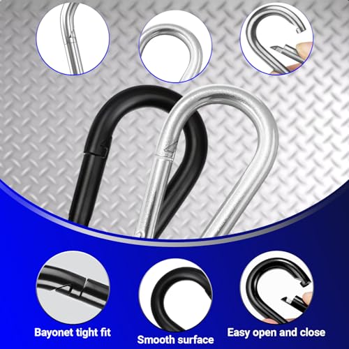 M8 Spring Snap Hook Carabiner Clip 3 Inch Black 5 Pack - Heavy Duty Keychain Hooks