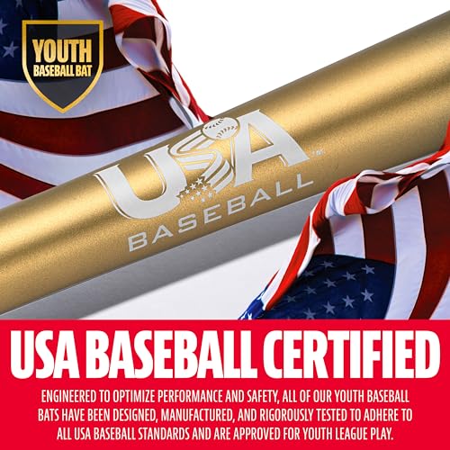 Franklin Sports Youth Baseball Bat - Heist Kids Baseball Bats for Ages 8-12 - 2 5/8" Inch Big Barrel Kids Metal Bat - Youth Drop -9 + -10 Aluminum Bats - USA Baseball - 26" to 30" Bats