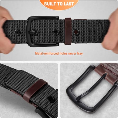 Men's Black Nylon Web Golf Belt 1.5-Inch with Metal Eyelets, 34-36 Inch Waist - Adjustable, Gift Boxed