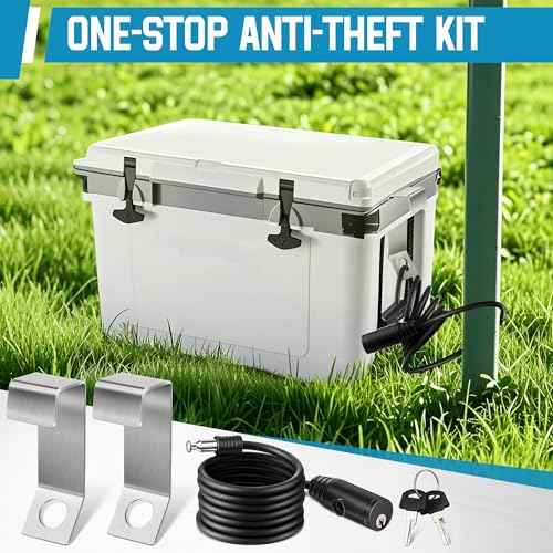 Saillong 2 Packs Cooler Lock Bracket with Security Cable Lock, Cooler Tie Down Kit, 4.92 FT Ice Chest Padlock for Secure Mid to Large Size Thermal Box to Trailer Deck Boat