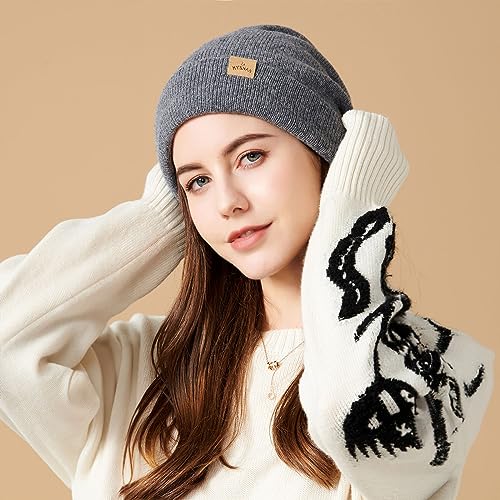 Mens Beanie Merino Wool Warm Hats for Women Men Knit Slouchy Double Layer Warm Cuffed Skull Beanie Skiing Skating
