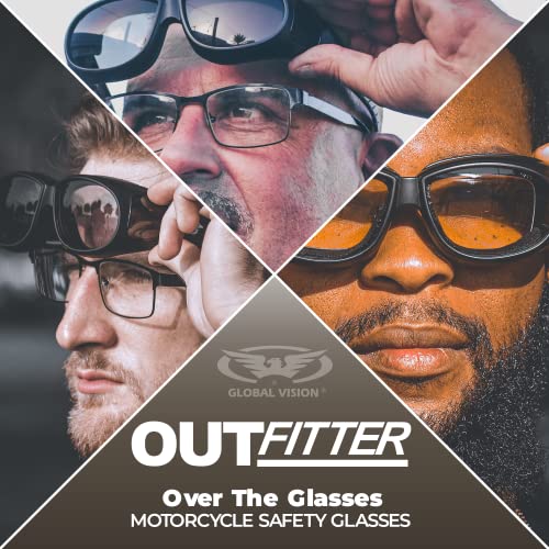 Global Vision Outfitter Padded Motorcycle Safety Glasses - Clear to Smoke Lens, Anti-Fog Over Glasses