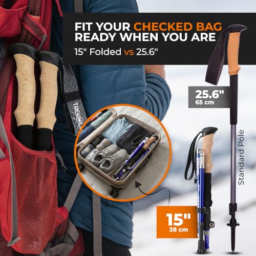 Adjustable Hiking Poles Set of 2 with EVA Grips - Blue, 115-135cm