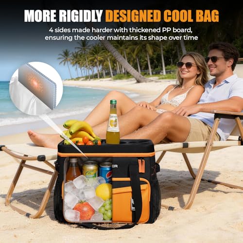 INSMEER Collapsible Cooler with Hard Shell & 4 Cup Holders - Orange, 55 Cans