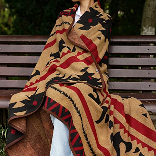 Merino Wool Blanket - Warm Camping Throw 87 x 63 Kaki Flame - Lightweight & Durable