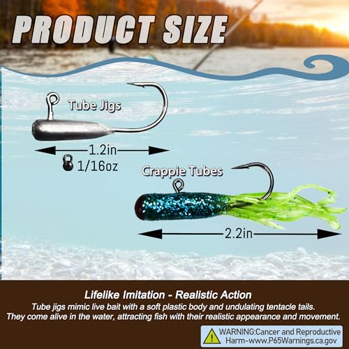 165 Pcs Crappie Tube Lures Kit - Soft Plastic Baits & Jig Heads for Freshwater Saltwater Fishing