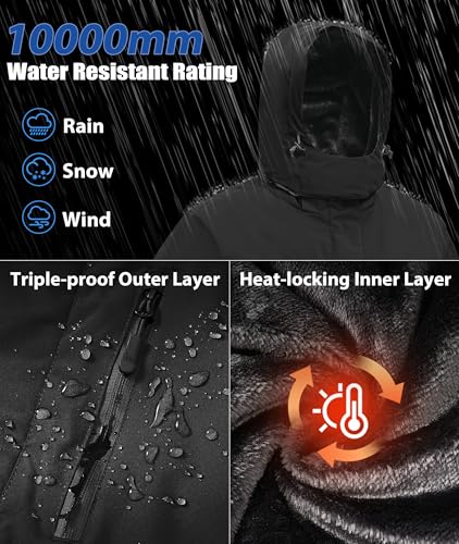 Men's Waterproof Snow Ski Jacket - Insulated Hooded Coat, Fleece Lined, Deep Grey, Medium