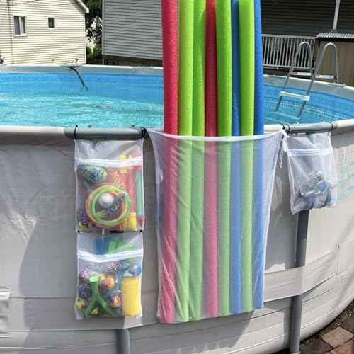 Poolside Perfection! 4-Pack Mesh Storage Bags for Toys, Pool Noodles, Vibrant Floats ? Organize Your Swim Gear in Style! (3 pcs Small Zipper Bags & One Large Opening Bag)