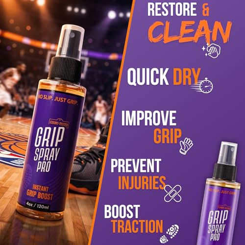Basketball Shoe Grip Spray 4oz - Traction Enhancer for Court Play + Microfiber Towel