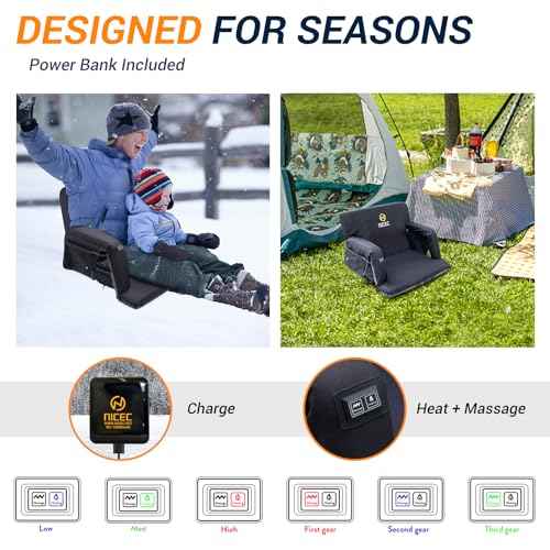 Nice C Heated Massage Stadium Seats, Floor Chair, Bleacher Seats, Reclining Waterproof Cushion, Foldable, Thick Padding, with Shoulder Straps & Side Pockets