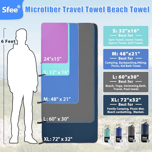 Microfiber Travel Towel Set - Navy Blue, 48x21 & 24x15 Inches, Quick Dry & Super Absorbent
