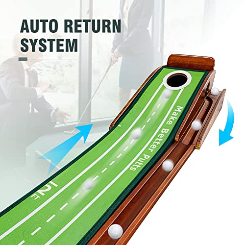 Indoor Golf Putting Green Mat with Ball Return and Alignment Guides