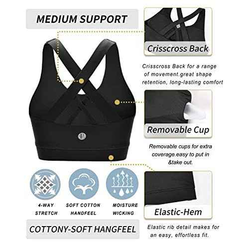 RUNNING GIRL Sports Bra for Women, Criss-Cross Back Padded Strappy Sports Bras Medium Support Yoga Bra with Removable Cups
