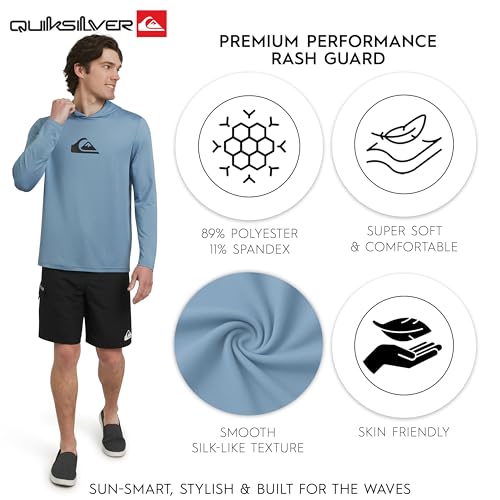 Men's UPF 50 Hooded Rash Guard Shirt - Blue Shadow, Large, Regular Fit