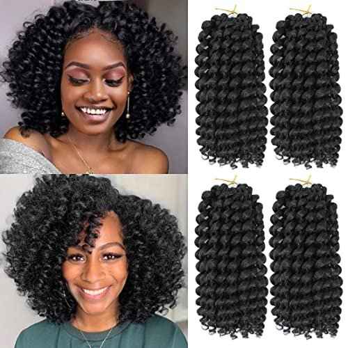 12inch Jamaican Bounce Crochet Hair For Black Women 4packs 72 Roots Natural Black Jumpy Wand Curls Crochet Hair Short Pre Looped Curly Hair (12inch (pack of 4), 1B)