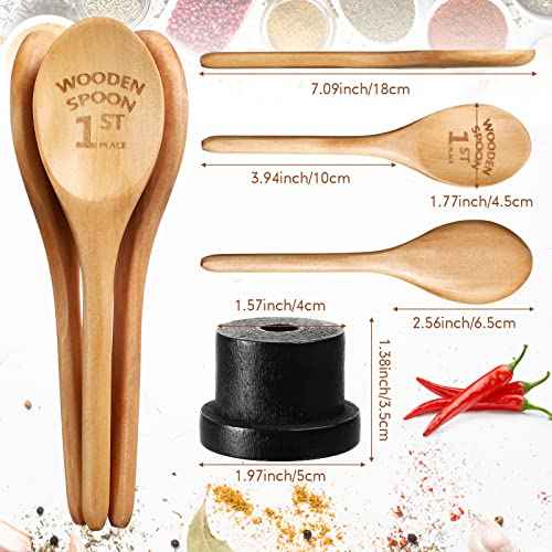 Highergo 3 Pieces Golden Spoon Award Trophies Set Chili Cook Off Wood Spoon Prizes Wooden Laser Engraved with Wooden Trophy Base Cooking Baking Gifts for Bake Off Chili