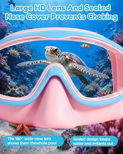 Pink Purple Kids Swim Goggles with Nose Cover, Wide View Anti-Fog UV Protection - 2 Pack