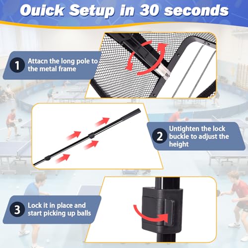 Table Tennis Ball Picker Upper - Retractable Ping Pong Ball Collector & Storage, Holds 150+ Balls