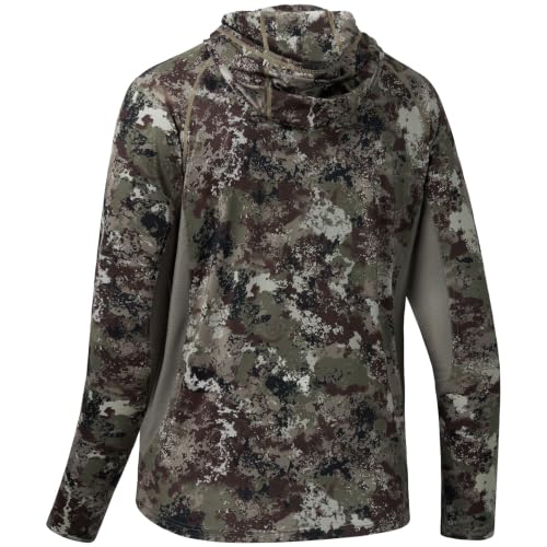 Men's UPF 50+ Camo Long Sleeve Hunting Fishing Hoodie Shirt - Large / Grunge Camo