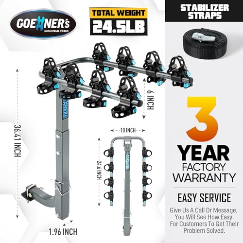 GOEHNER's Heavy-Duty 4-Bike Hitch Rack 240 lbs Capacity, Dual Locking Car Bike Carrier