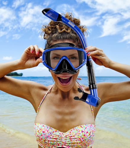 Deep Blue Adult Snorkeling Mask with Anti-Fog & Top Dry Valve - L/XL