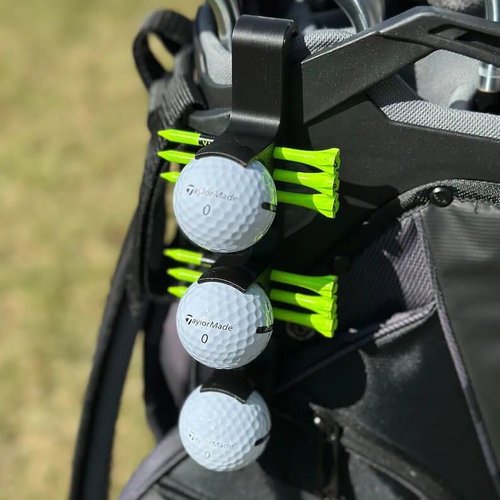 MCNULGUR 2 in 1 Golf Ball Tee Holder - Quick Release - Golf Accessory for Club Bag (Black)