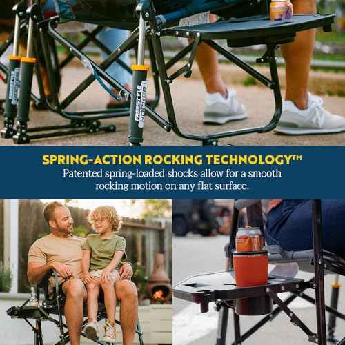 GCI OUTDOOR Freestyle Rocker with Side Table Camping Chair | Portable Folding Rocking Chair with Solid, Durable Armrests, Drink Holder & Comfortable Backrest ? Heathered Indigo