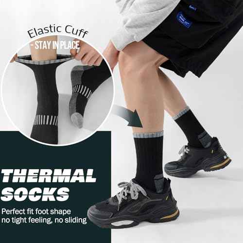 VoJoPi Wool Hiking Socks for Men 5 Pairs, Thermal Winter Warm Moisture Wicking Full Cushioned Crew Boot Socks Size 7-12