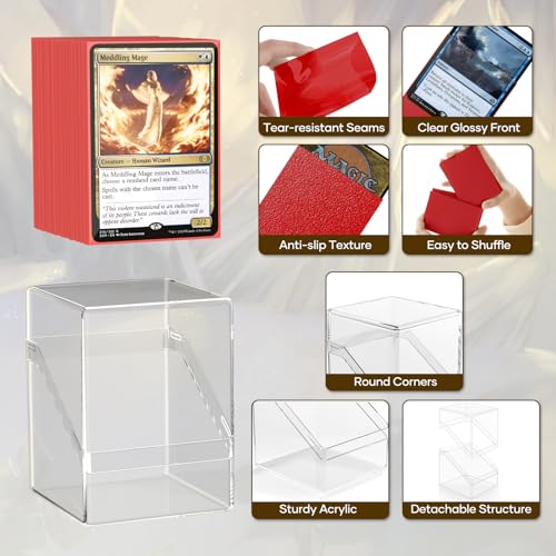 YSCare Card Deck Boxes Set with 6 Color Sleeves & 600 Card Sleeves - Clear Case & Dividers