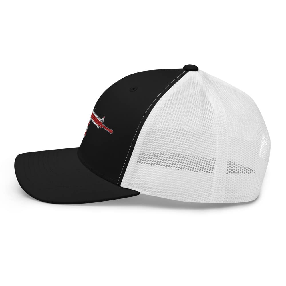 Gunner Gear 2nd Amendment American Flag AR-15 Tactical USA Hat for Men Trucker Style Snapback Yupoong 6606 Black/White