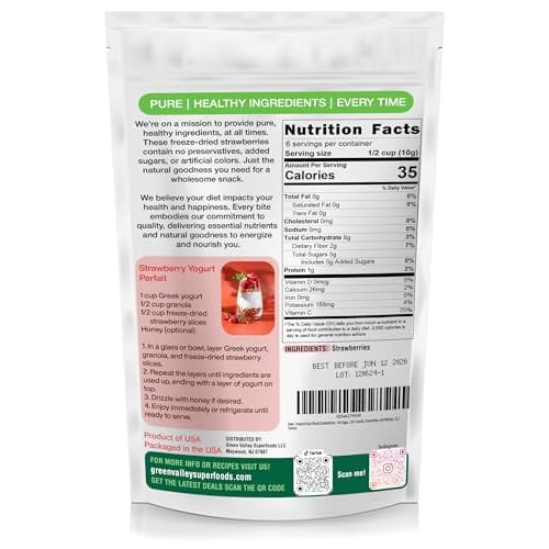 Freeze-Dried Sliced Strawberries - No Sugar Added, 100% Natural, Gluten-Free, Vegan, Non-GMO, Perfect for Snacks, Smoothies, and Baking - (2.2 Ounce)