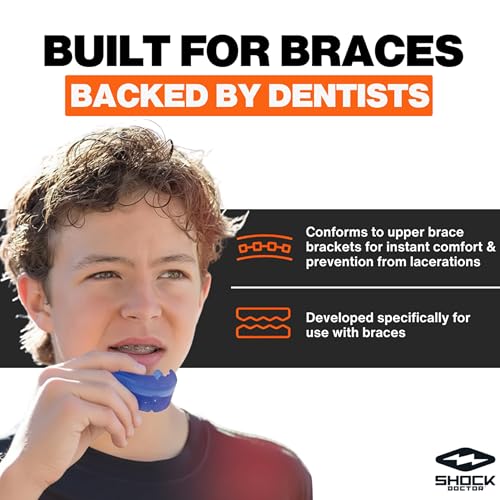 Shock Doctor Black Football Mouth Guard for Braces - Upper & Lower, Ultra Double Protection, Comfortable Fit