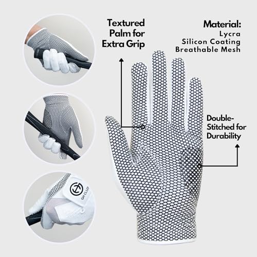 Men's Golf Gloves Left Hand White Medium 2 Pack Non-Slip Silicone Grip
