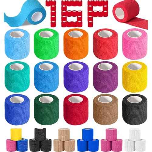 AZEN 16 Pack Self Adhesive Bandage Wrap, 2" X 5 Yards Elastic Cohesive Bandage Wrap, Color Athletic Tape, Vet Wrap, Ankle Tape