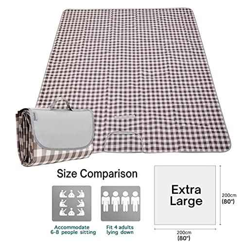 K Y KANGYUN Extra Large Picnic Blanket Outdoor Beach Blankets, Water-Resistant Foldable Sandproof Blankets Cute Picnic Mat for Beach, Camping Grass Lawn Park Mats (Brown 2, 80x80 in)
